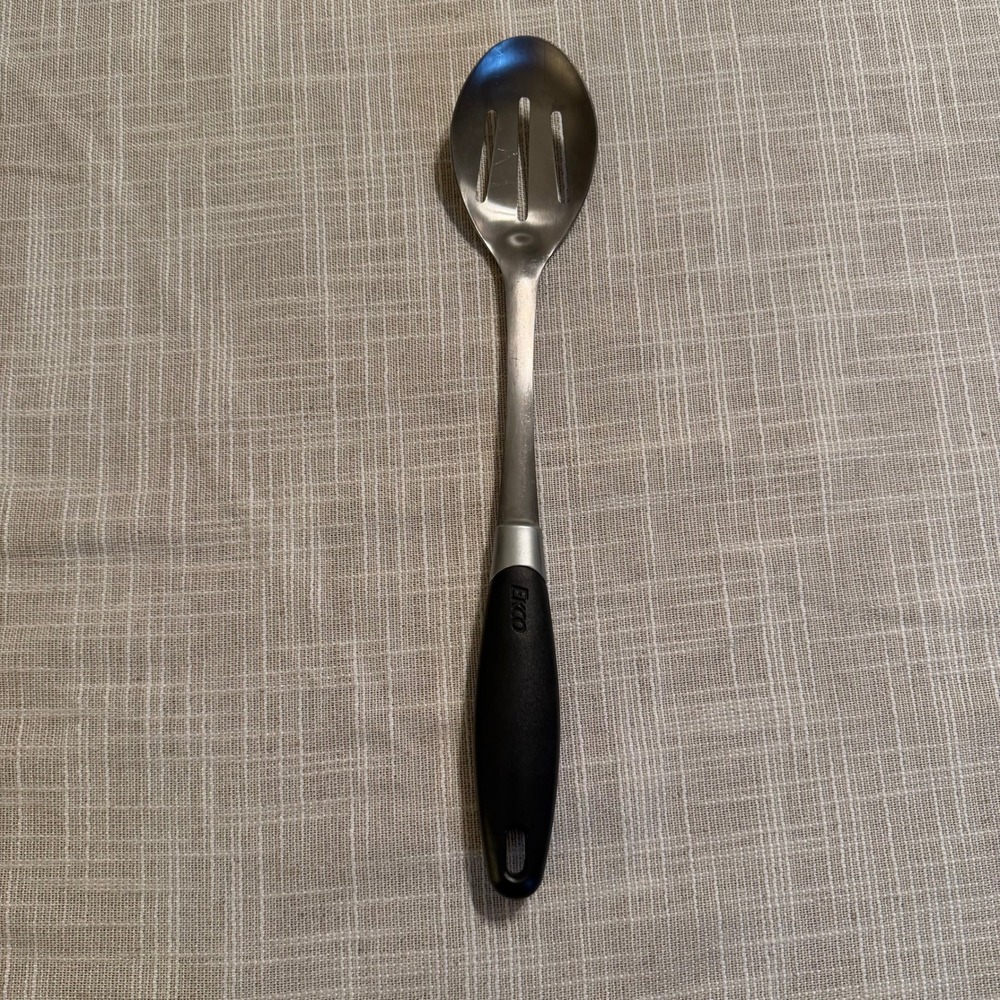 Ekco Stainless Steel Slotted Spoon Black Ergonomic Handle 14 Inch Kitchen Tool
